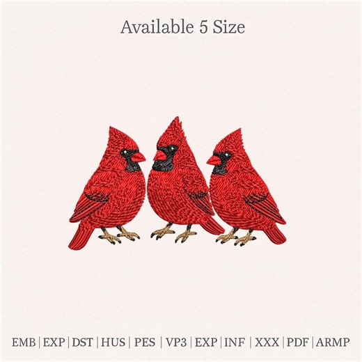 Cardinal Bird Embroidery Design, Red Winter Birds Machine Embroidery File 5 Sizes Digital Download - Etsy