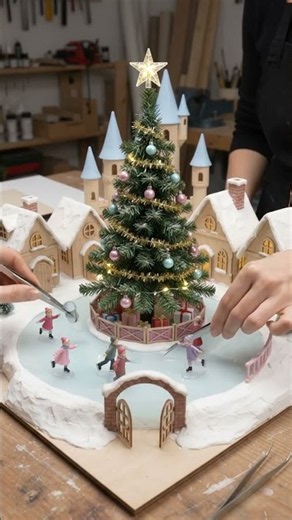 Building a Tiny Christmas Village 🎄 | Satisfying Miniature Art #Shorts
