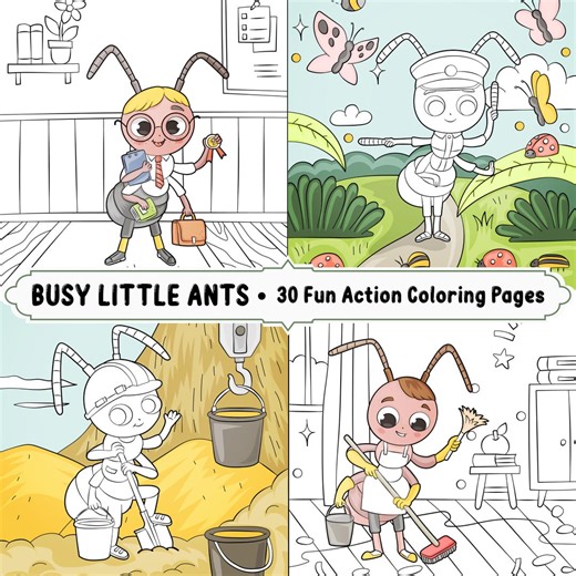 Ant Coloring Pages – 30 Fun Action Scenes, Kids Activity Book (PDF Pattern) - Etsy