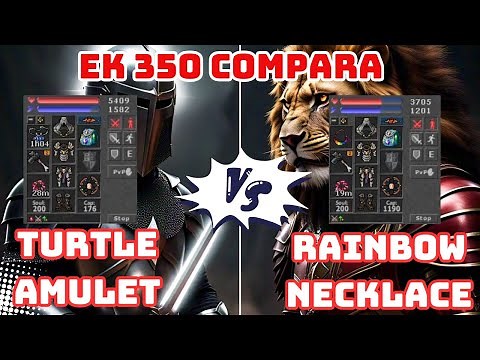 Tibia - Ek 350 compara Enchanted Turtle Amulet vs Rainbow Necklace na Hunt de Werelions! 💎🔥