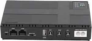 Mini UPS Battery Backup, Uninterruptible Power Supply for Router Modem Security Camera Fax Machine, 5V 9V 12V 2A POE 15V 24V 1A Output, 85 to 265V (US Plug)