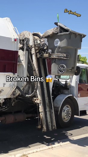Garbage Truck Picks Up Broken Bins 😱 #fyp #garbage #garbagetruck #trucklife #frfr #broken #bins