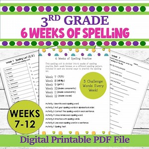 3rd Grade Spelling Worksheets: Weeks 7-12 (digital Download) - Etsy UK