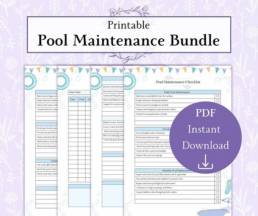 Pool Upkeep Bundle Printable PDF | Pool Maintenance Checklist | Pool Cleaning List | Pool Chemical Log Sheet - Etsy