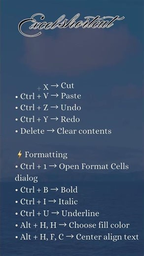 Excel basic shortcuts : Editing, Formatting & Navigation Shortcuts ⌨️⚡️