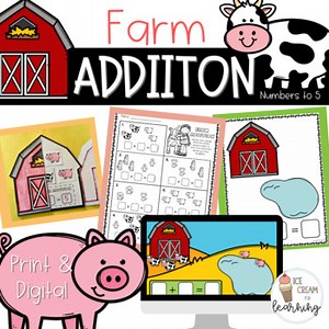 FARM ADDITION 0-5: Craft, Math Mat, Independent Practice, & DIGITAL
