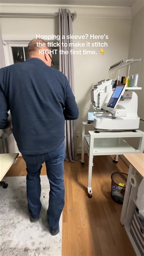 Sleeve embroidery doesn’t have to be stressful. Center the seam, flatten the fabric, and use a sticky stabilizer to avoid shifting. Float it if needed and always test your placement before stitching. Clean, straight, and personalized every time. #Embroidery #hooping #EmbroideryForBeginners #embroiderymachine