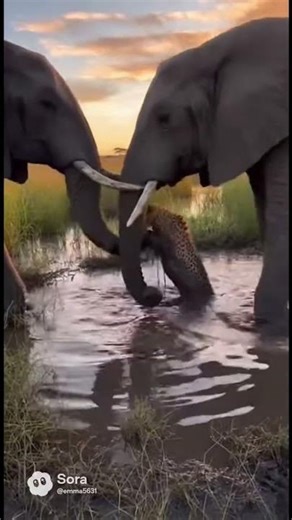 Kind elephant helps a cheetah escape from the mud ❤️#elephant #cheetah #wildlife #animals
