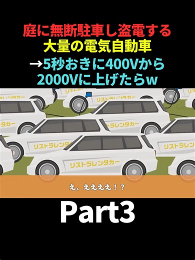 庭に無断駐車し盗電してくる大量の電気自動車。→5秒おきに400v→2000vに上げたら #Part3 #DQN #スカッとする話 #スカッと #車