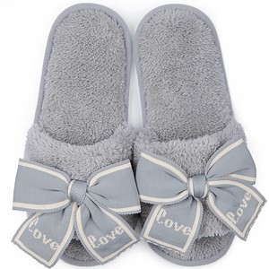 Bergman Kelly Fuzzy House Slippers for Women, Open Toe Fluffy Faux Fur Slides w/ Cute Bow