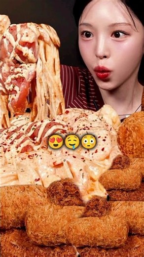 Spicy Cream Pasta with Crispy Cheese Pork Cutlet ASMR Mukbang 😋🔥