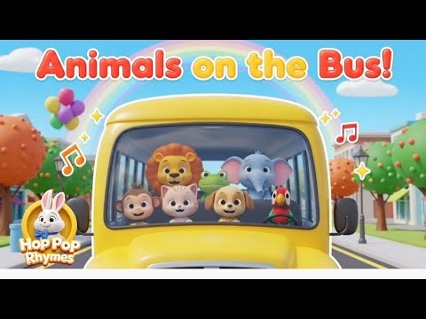 Wheels on the Animals Bus 🐒🦁🐘🐸🐕🦜| Animal Sounds Song for Kids | Fun Nursery Rhyme
