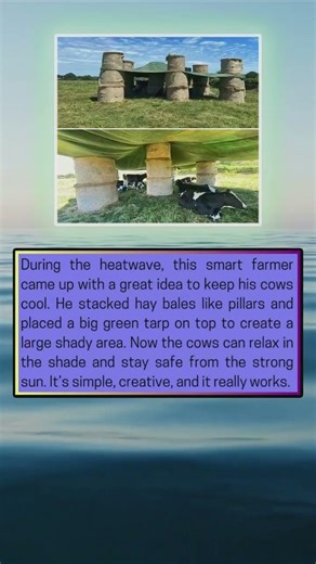 Using just tarp and hay a genius farmer builds a cow cooling shelter