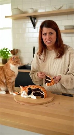 Dog Thinks She’s Cutting a Real Cat 😱 But It’s Just Cake!