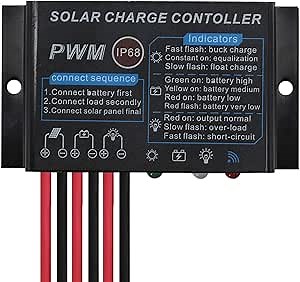 10A IP68 Waterproof Solar Charge Controller - 12V/24V PWM Solar Panel Battery Intelligent Regulator for RV, Boat, Car - Suitable for 3SLi(NiCoMn) O2 Battery