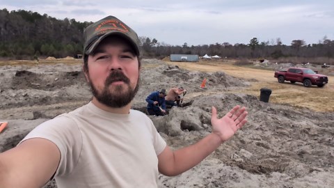 He was digging for fossils when a beautiful great white tooth stopped everyone cold