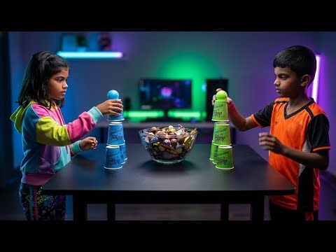 Who Has Better Balance? | Cup Pyramid Challenge 😳 | Don’t Let the Ball Fall!