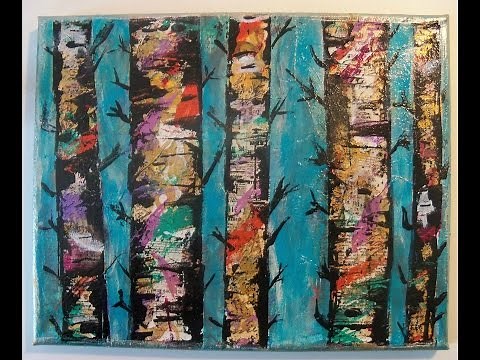How to make a Mixed Media Birch Trees Canvas /Tutorial/ Mixed Media collage painting /#Lovefallart