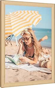 12x16 Wood Picture Frame, Rustic Natural 16x12in Woodgrain Frame, Modern Beige 12 x 16 inch Gallery Wall Photo Poster Frame with HD Plexiglass, Horizontal Vertical Wall Mounting Display 1pcs