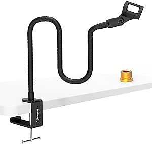 ZealSound Microphone Stand Gooseneck 19”, Flexible Clamp-On Desktop Mic Stand with 360° Adjustable Arm, 3/8" to 5/8" Adapter, Heavy-Duty Desk Mount, for Podcasting, Streaming, Podium & Public Speaking