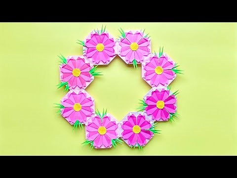 【折り紙】コスモスのリースの作り方／【Origami】How to make Cosmos wreath