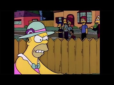 The Simpsons - Homer and Ned mowing the lawn