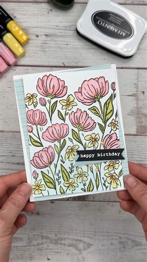 Colour first… then stamp perfectly over the top? Yes please. The Stampin’ Positioner makes it easy to sharpen up stamped outlines after colouring with Stampin’ Blends. I’m using the Flower Fair background stamp here, and the difference is subtle but so satisfying. February bonus: the Stampin’ Positioner is a free gift when you get started on my Stampin’ Up! team. | Jacque Williams Stampin Up Independent Demonstrator as Stamp Happy