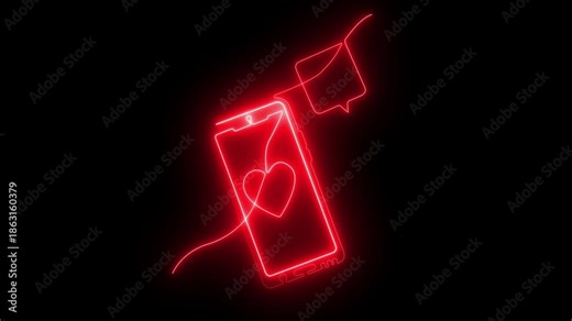 Glowing neon Smartphone touch screen gadget minimalist single line unique mobile phone icon . 4k motion video animation.