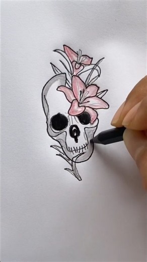 Easy Skull & Flower Tattoo Drawing Tutorial #shorts #drawing#howtodraw
