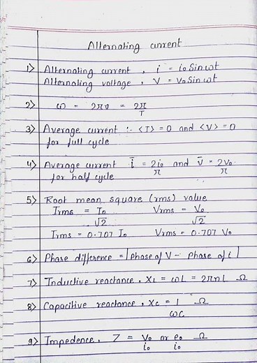 Class 12 | physics | alternating current | NCERT | short notes | formula list | CBSE | NEET | JEE