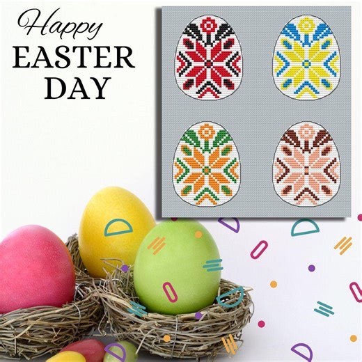 Easter Eggs - Star Cross Stitch Pattern PDF, Spring Embroidery Design, Instant Download - Etsy