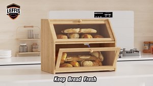 Leffis Bread Box for Kitchen Counter, Bamboo Wood Extra Large Bread Storage Container, Double Layer Bread Storage Box for Homemade Bread Keeper