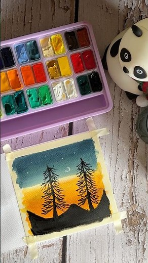Gouache tutorial- Pine tree landscape #gouache #arttutorial #artlovers #himimiyagouache #painting