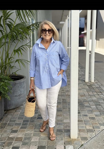 WHITE JEANS! 🤍 White jeans are a VERSATILE and STYLISH addition to any wardrobe. A great CHIC CASUAL look simply by adding a fabulous SHIRT! This is an everyday look I LOVE and can always depend on. 🔗 SHOP: LINKS in BIO and STORIES or Message SHOP! 🛍 #OOTD #StyleOver50 #ChicStyle #AgelessStyle #WhiteJeans