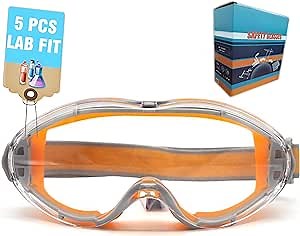 Safety Goggles for Labs Kitchen, Double Sides Anti Fog Scratch Resistant Clear Lens, Crystal Wide Clear Vision, Industrial Grade Lab Goggles with Adjustable Headband