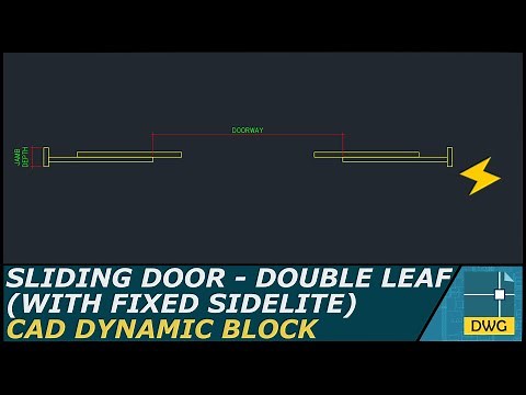 Sliding Door (Double Leaf) with Sidelite: AutoCAD Dynamic Block (Plan View)
