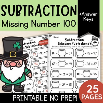 St. Patrick’s Day Math: Missing Subtrahend Subtraction to 100 | 2nd Grade