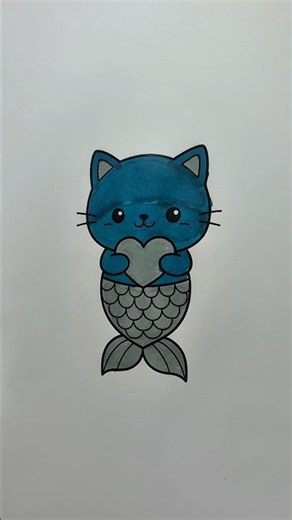 Cute Mermaid Cat Drawing 🧜‍♀️😻💙