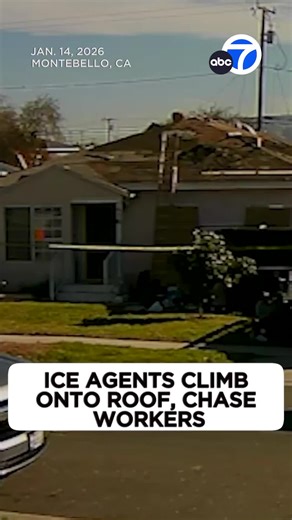 Terrified workers jumping from rooftops. This is what Trump-era immigration enforcement looks like in 2026. Caught on video in Montebello, CA: ICE agents pouring out of an unmarked truck, surrounding a home, and climbing the roof while undocumented construction workers flee in panic. No arrests were made—but the fear was real. As civil rights groups report over 20 similar ICE raids across Southern California that same day, it’s clear this isn’t