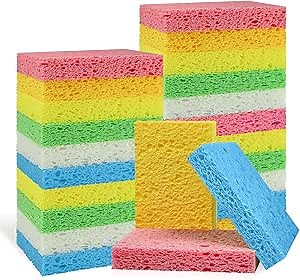 Non-Scratch Kitchen Sponges 24 PCS | Compressed Cellulose Sponges | Natural Biodegradable Sponge for Kitchen Dishes Bathroom Cars | DIY Cut-Outs