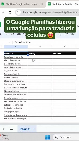 Traduzir Células com Google Translate em Planilhas