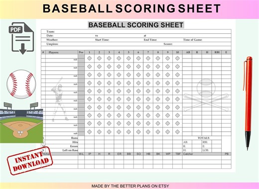 Baseball Scorebook Printable – Digital Download for Little League and Pro Games - Etsy