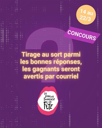 [LA LANGUE FRANÇAISE EN FÊTE - MONS 2026] Un petit concours proposé par La langue française en fête ! N'hésitez pas à participer !🤔 Plus d'infos : https://lalanguefrancaiseenfete.cfwb.be/ 😇 #lff2026 #languefrançaise #lalanguefrançaiseenfête #amoureuxdelalangue #vocabulaire #français #joueraveclesmots #passiondesmots #dismoidixmots | Réseau montois de lecture publique