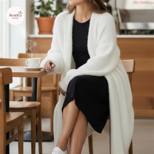 Long Fuzzy Knit Cardigan | Oversized Soft Knit Sweater | Cozy Everyday Fall Winter Layering - Etsy Australia