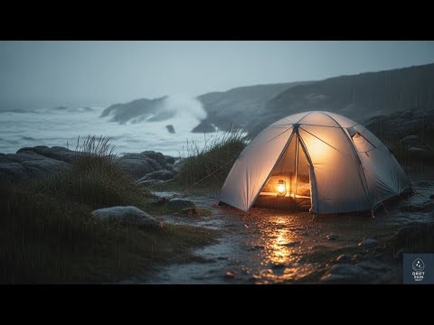 Relaxing Rain Sounds for Sleeping • Tent Above the Ocean Cliff in Rain