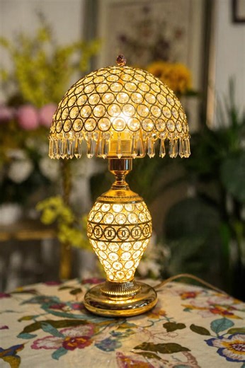 Vintage Crystal Table Lamp – Gold Glam Bedside Night Light Home Decor - Etsy