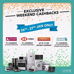 8.8K views · 73 shares | Shop with Croma from 25th to 27th Jan for exclusive cashback offers on select banks. So go ahead, jot down your wish list and head to a store on the right dates. | Croma | Facebook