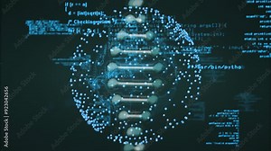 Animating DNA strand and programming code over dark background