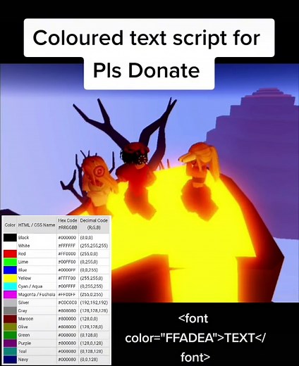 Pls donate color script/Hex codes #roblox #plsdonate #plsdonateroblox #tutorial #changetext #script #color #robloxedit #plsdonategame #haz3mn