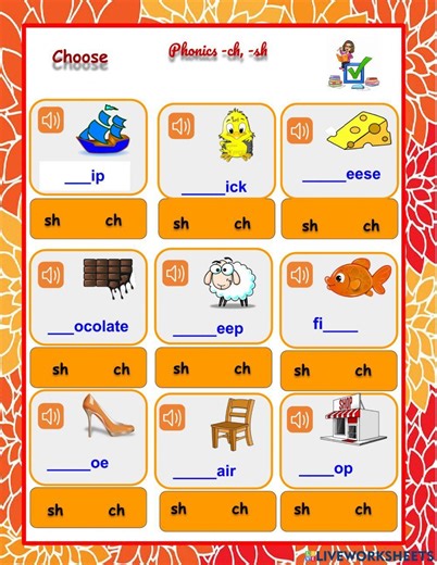 Phonics sh, ch worksheet